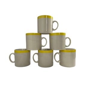 Vtg Stonecrest Stoneware Handpainted Yellow Banded Coffee Cups Mugs Japan x 6